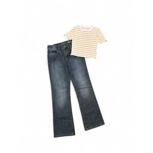 Size 10 girls clothing bundle bootcut denim jeans striped stretchy H&M baby tee